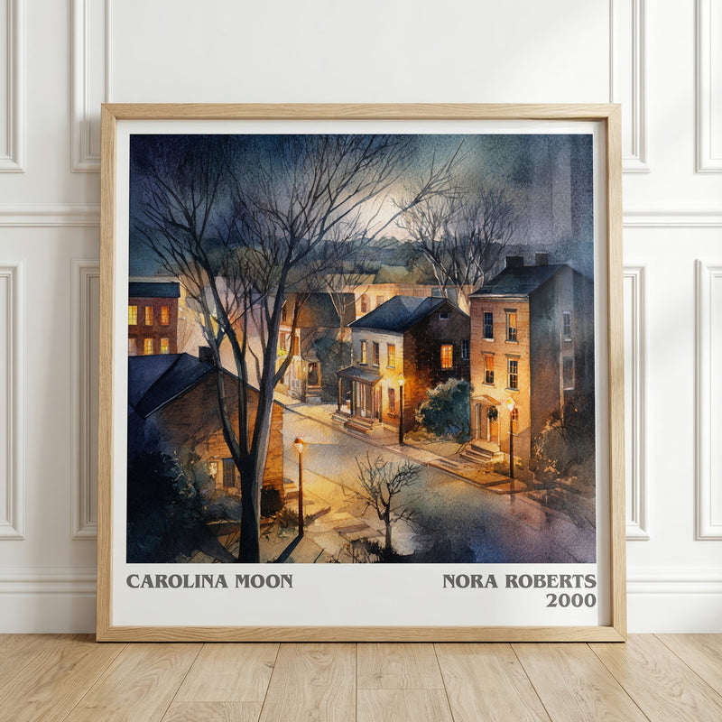 Carolina Moon literary print in frame leaning in hallway – romance wall art