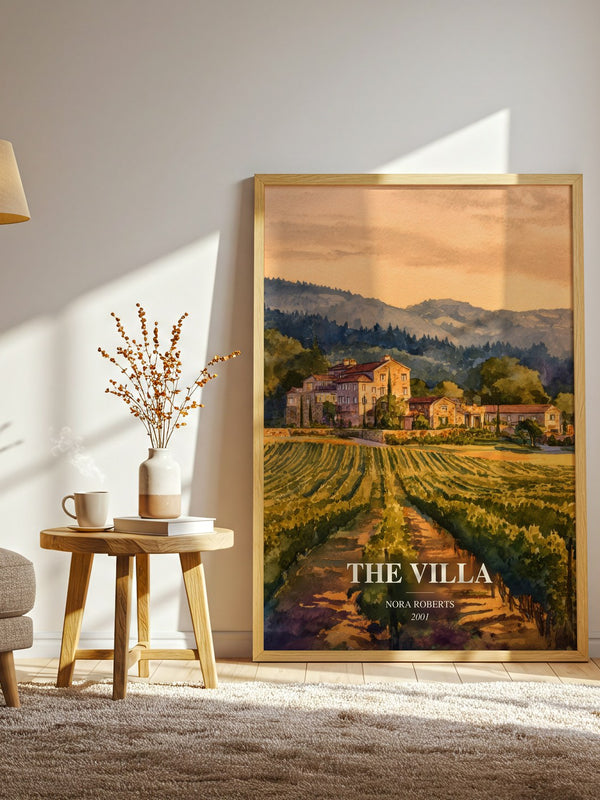 The Villa watercolour print in frame leaning in hallway – romance wall art