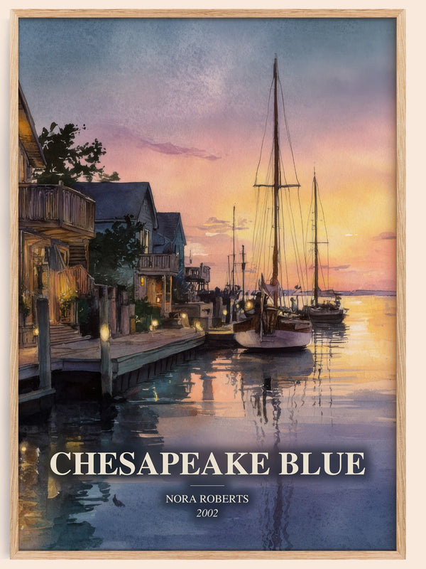 Chesapeake Blue watercolour book poster by Nora Roberts – framed literary art print