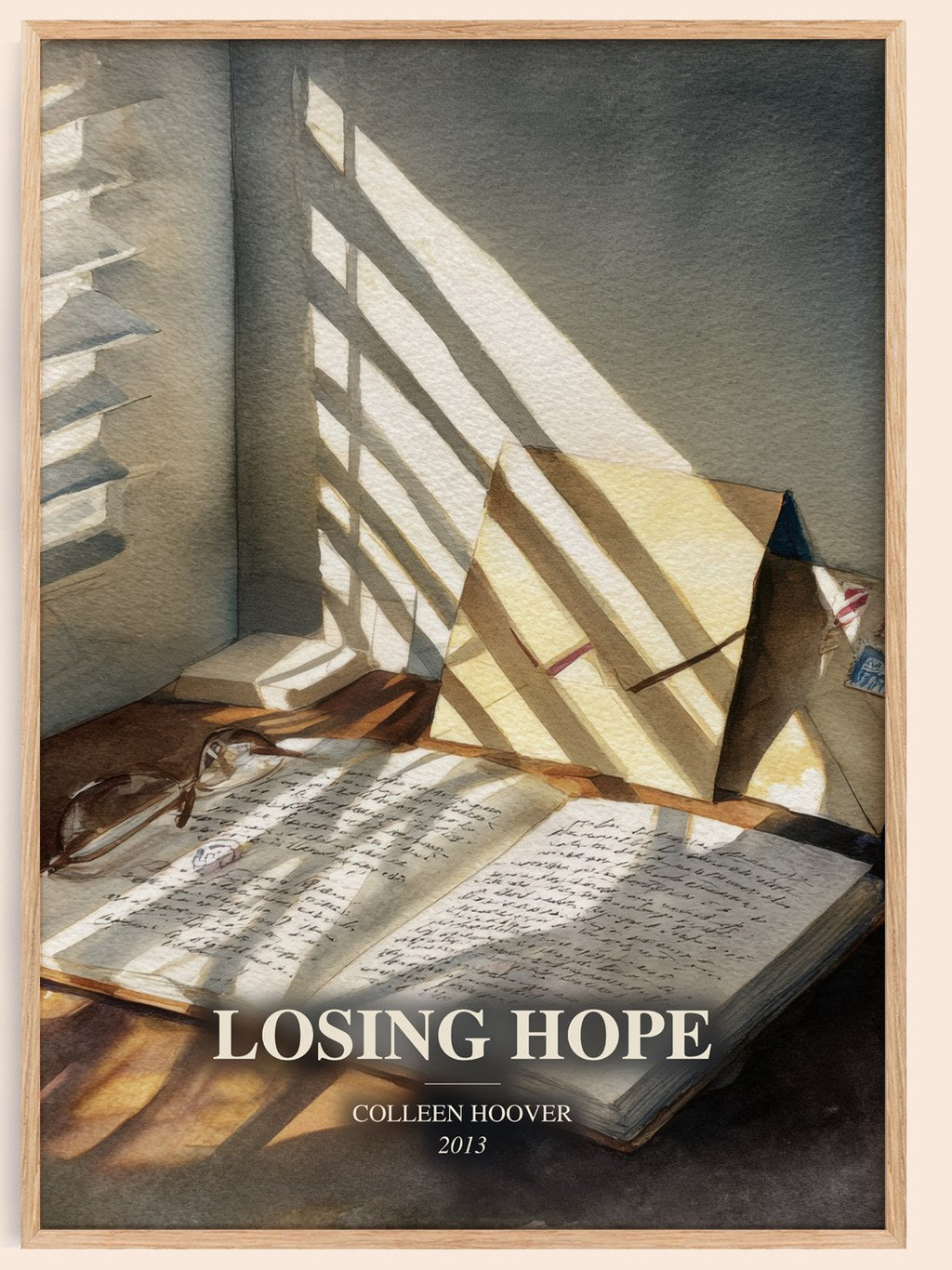 Losing Hope watercolour book poster by Colleen Hoover – framed literary art print