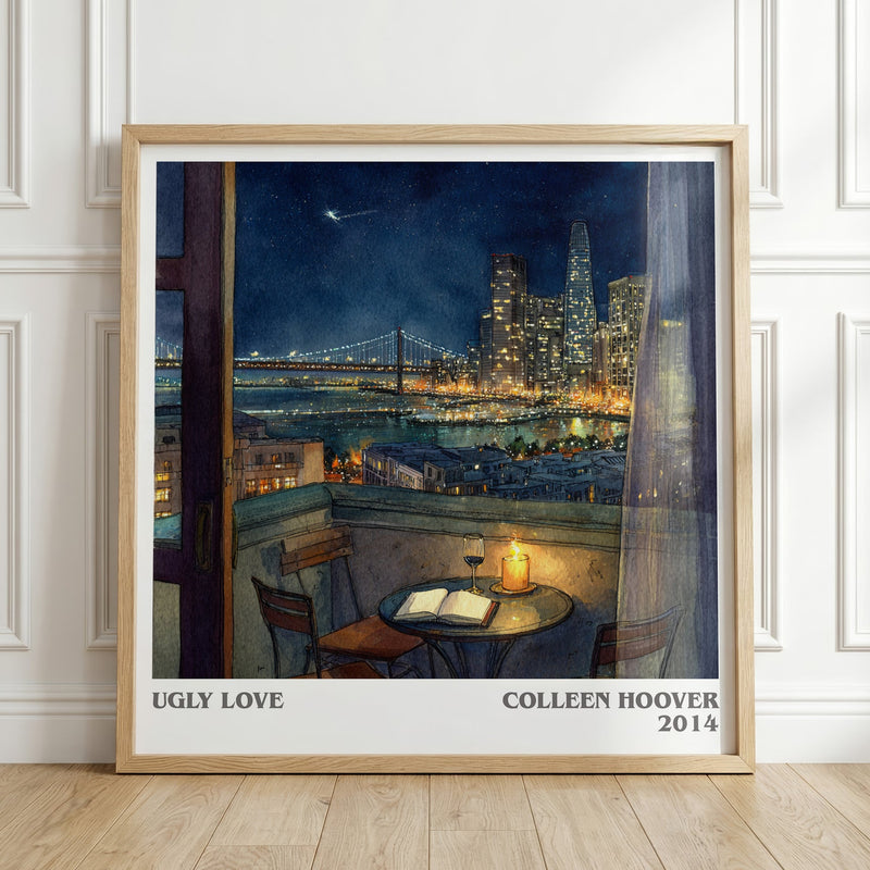 Ugly Love literary print in frame leaning in hallway – romance wall art