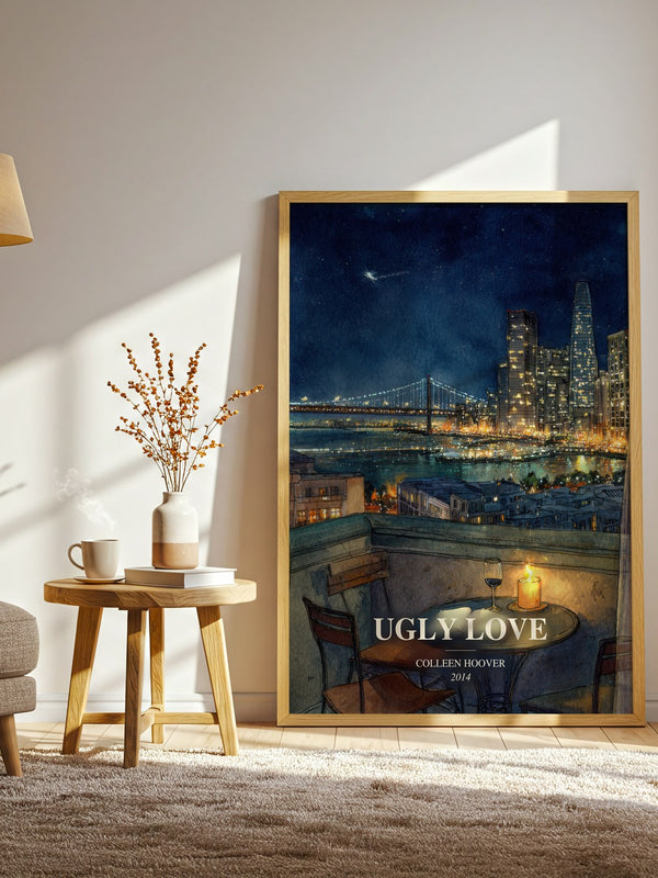 Ugly Love watercolour print in frame leaning in hallway – romance wall art