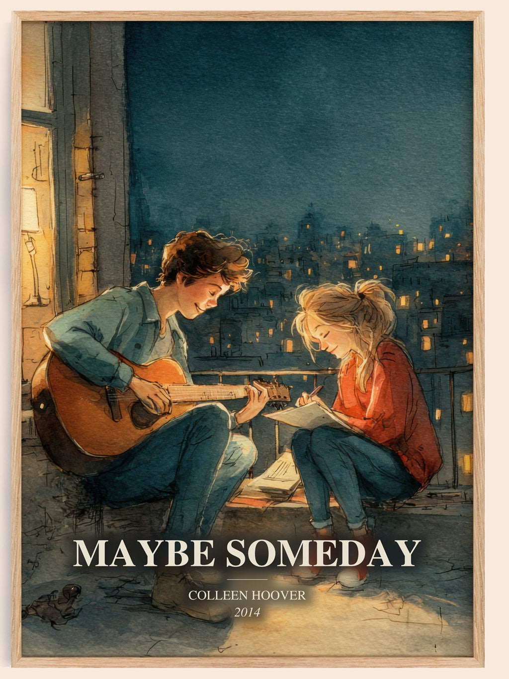 Maybe Someday watercolour book poster by Colleen Hoover – framed literary art print