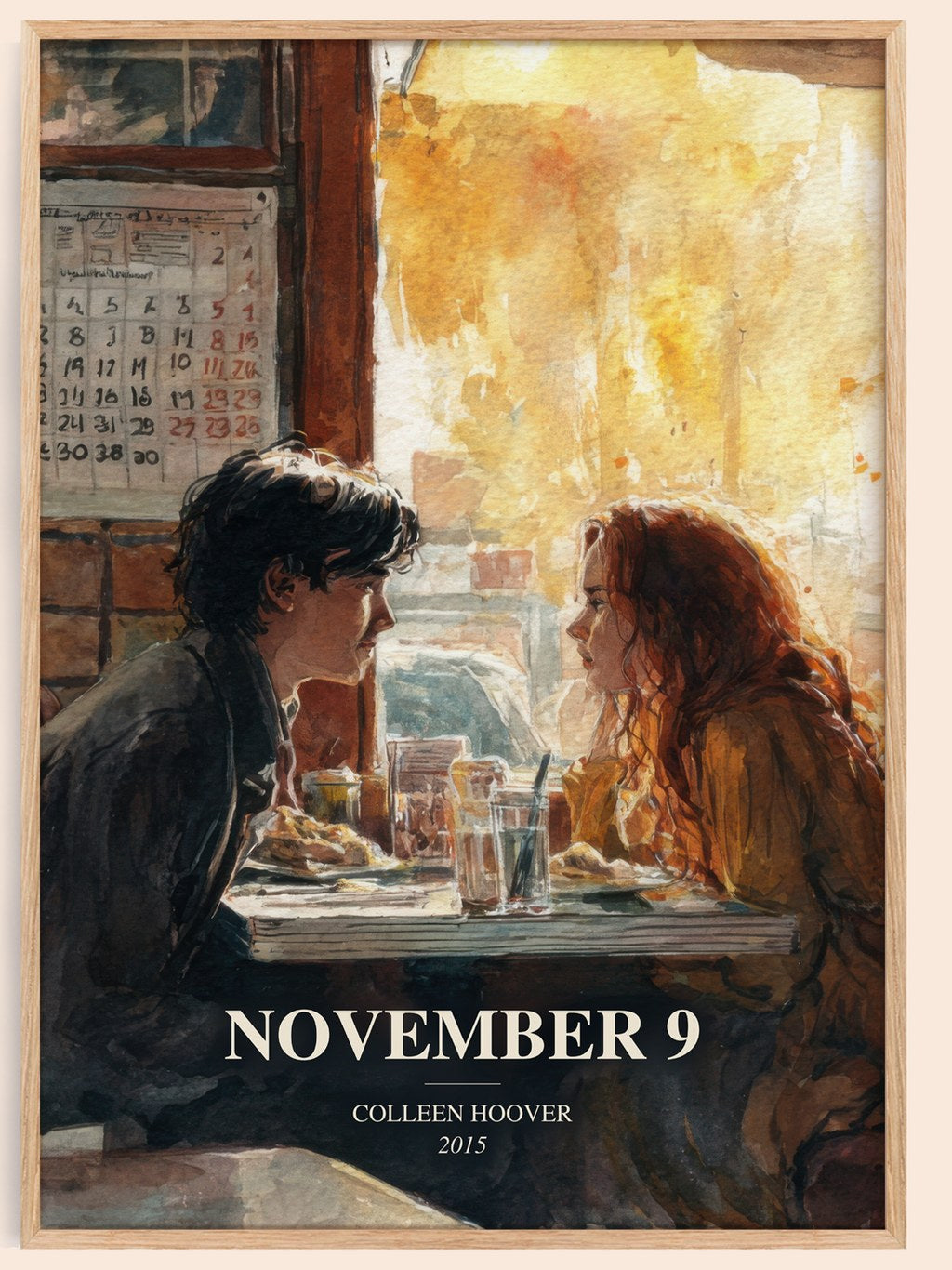 November 9 watercolour book poster by Colleen Hoover – framed literary art print