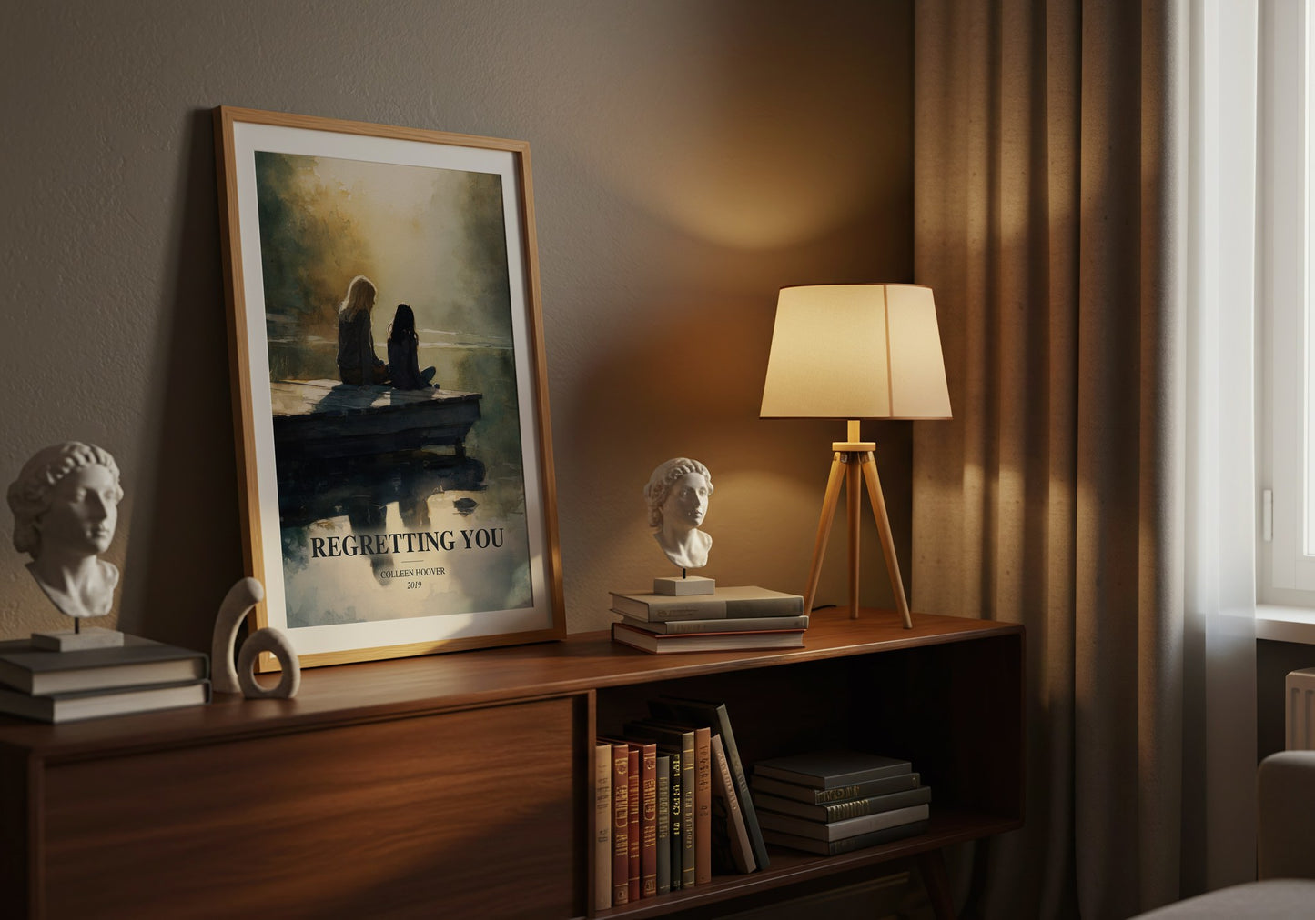 Regretting You watercolour print on bookshelf – Colleen Hoover fan gift