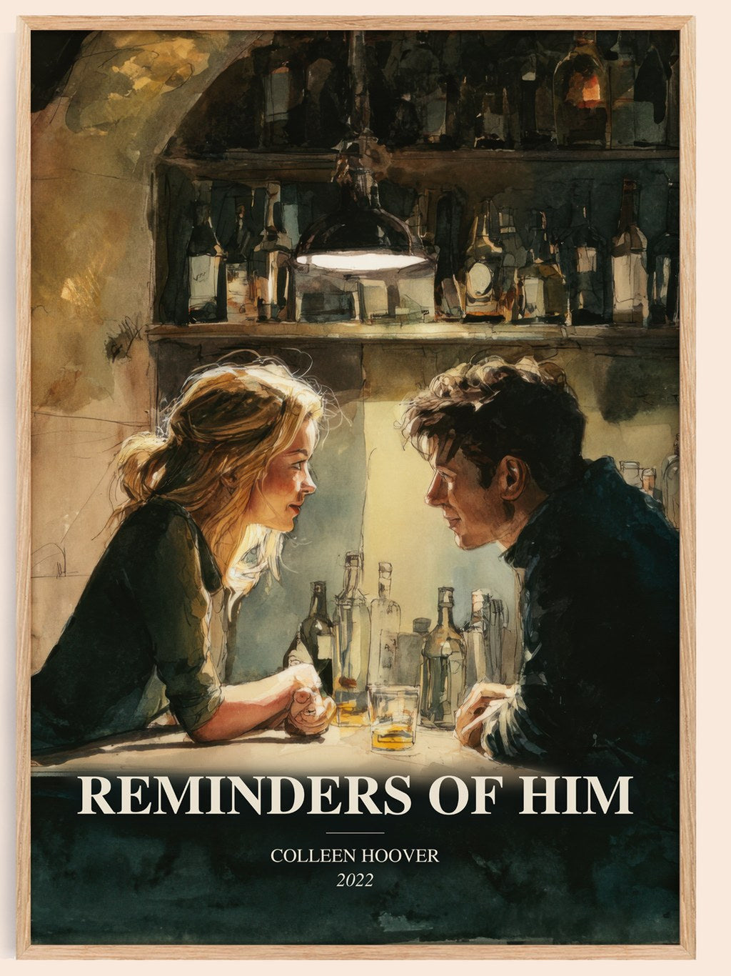 Reminders Of Him watercolour book poster by Colleen Hoover – framed literary art print