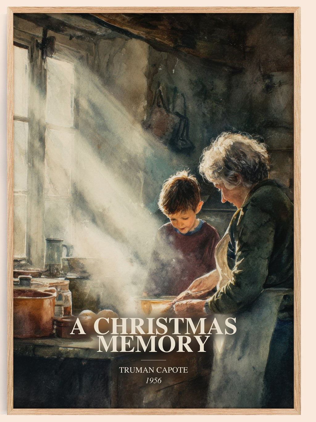 A Christmas Memory watercolour book poster by Truman Capote – framed literary art print