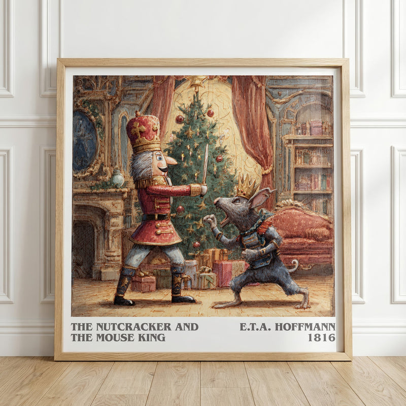 Nutcracker and the Mouse King literary print in frame leaning in hallway – childrens wall art