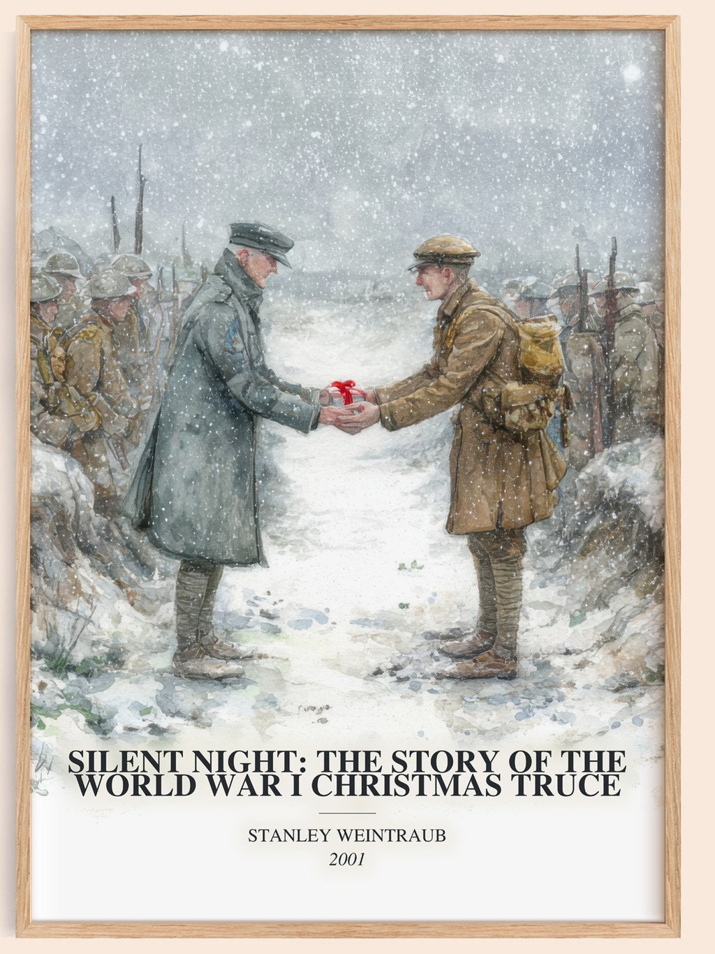 Silent Night: The Story Of The World War I Christmas Truce watercolour book poster by Stanley Weintraub – framed literary