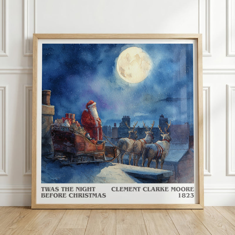 Twas The Night Before Christmas literary print in frame leaning in hallway – childrens wall art