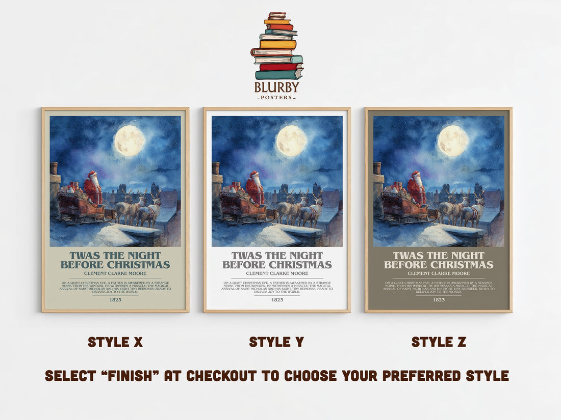 Twas The Night Before Christmas bookish print in frame leaning in hallway – childrens wall art (mockup)