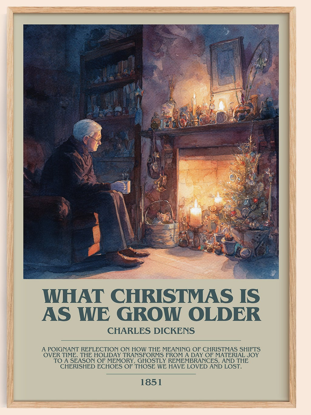What christmas is as we grow older bookish book poster by Charles Dickens – framed literary art print