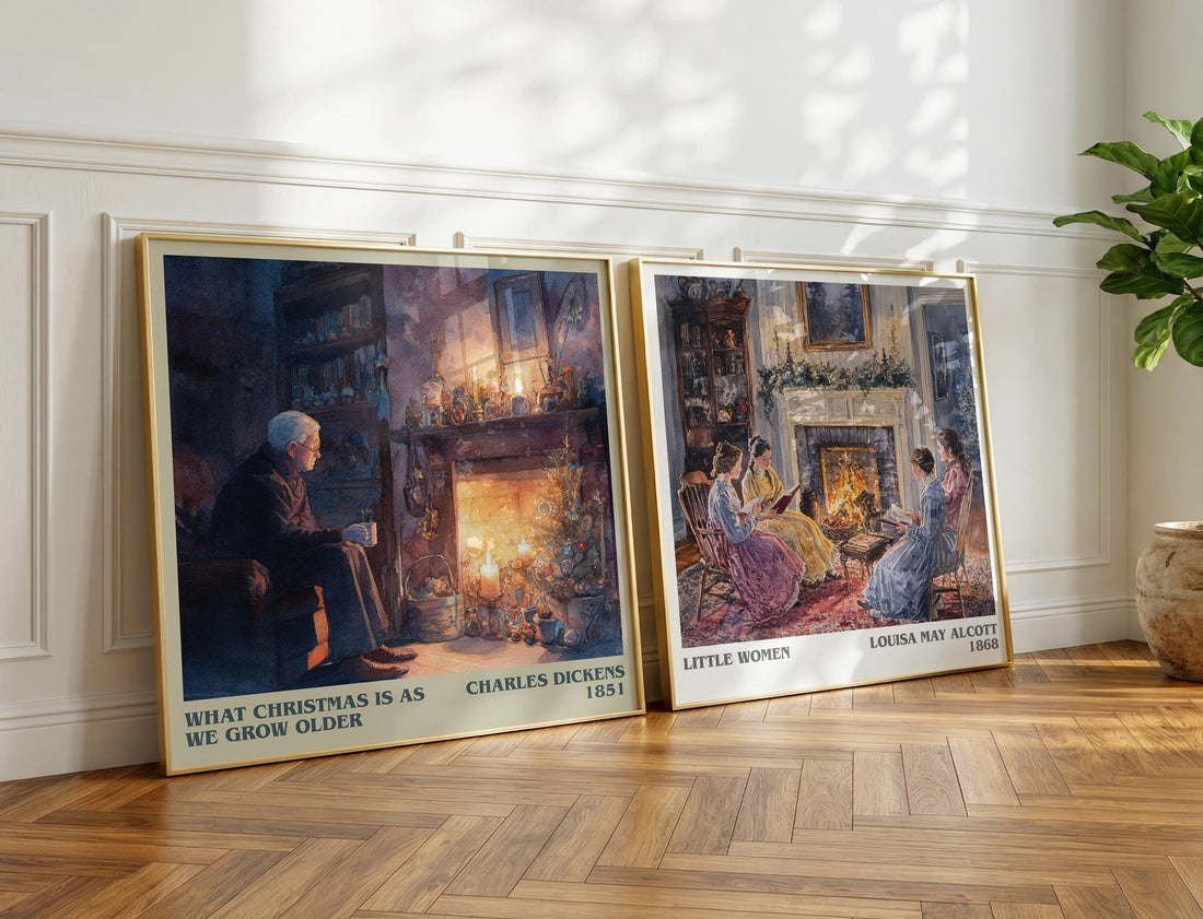 What christmas is as we grow older Literary Art Print by C. Dickens – large square framed print leaning against a wall