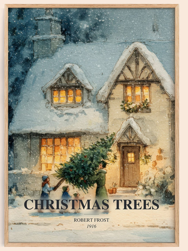 Christmas Trees watercolour book poster by Robert Frost – framed literary art print