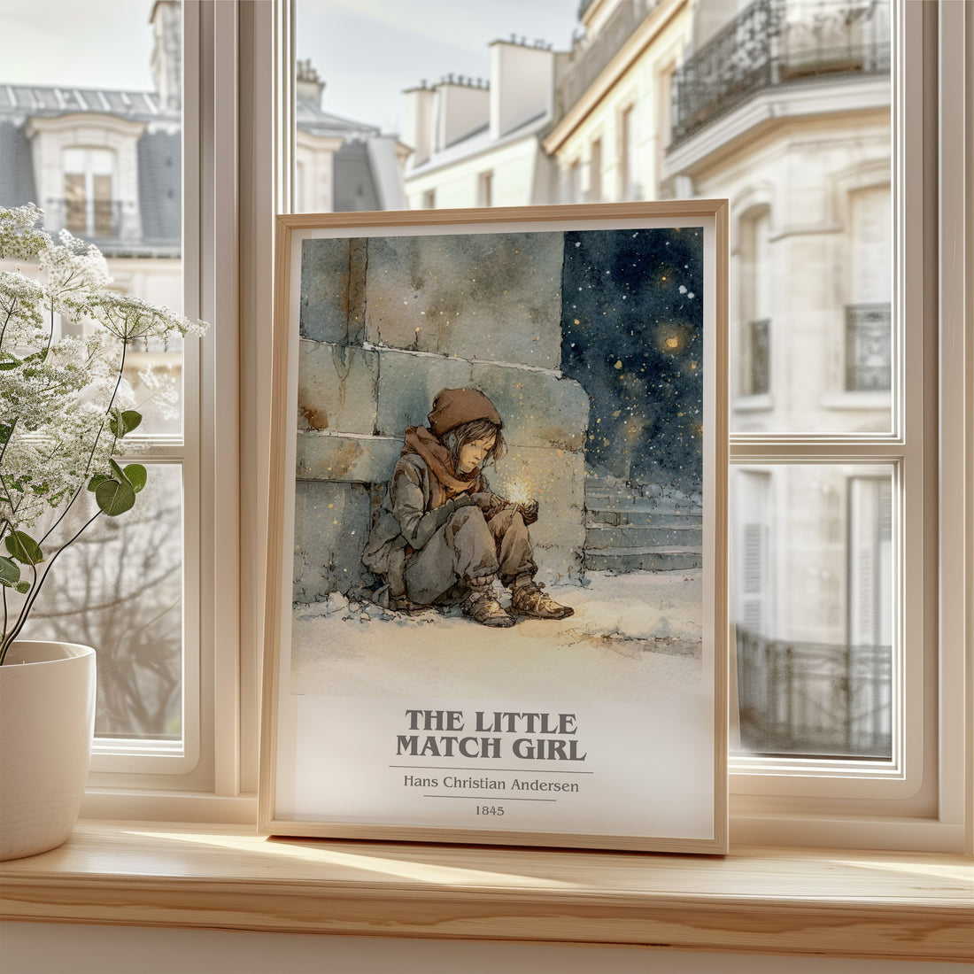 The Little Match Girl Book Cover Poster by Hans Christian Andersen – framed print by a bright window