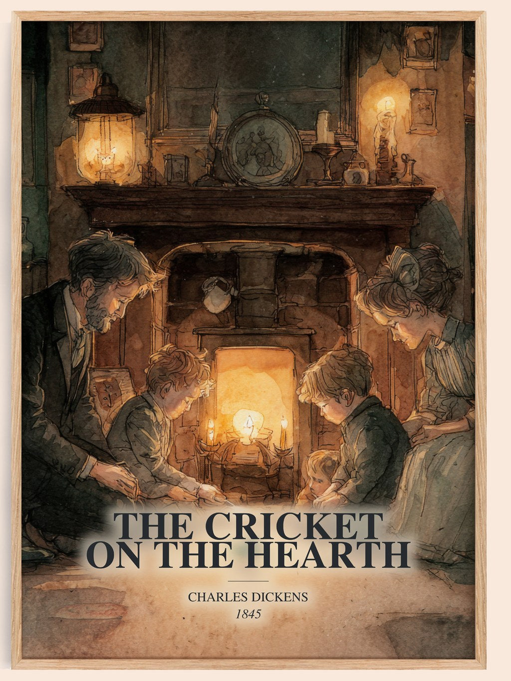 The Cricket On The Hearth watercolour book poster by Charles Dickens – framed literary art print
