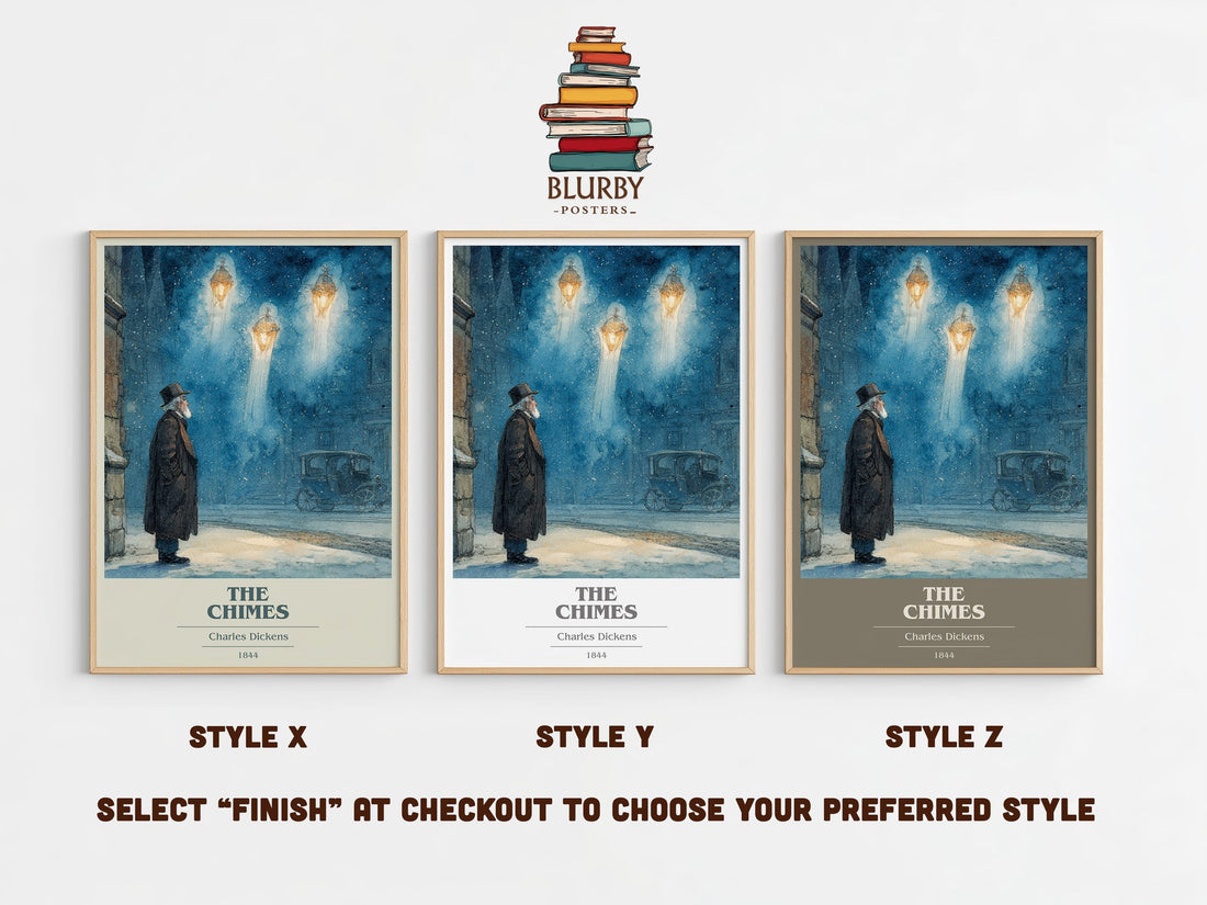 The Chimes book cover print in frame leaning in hallway – classic literature wall art (mockup)