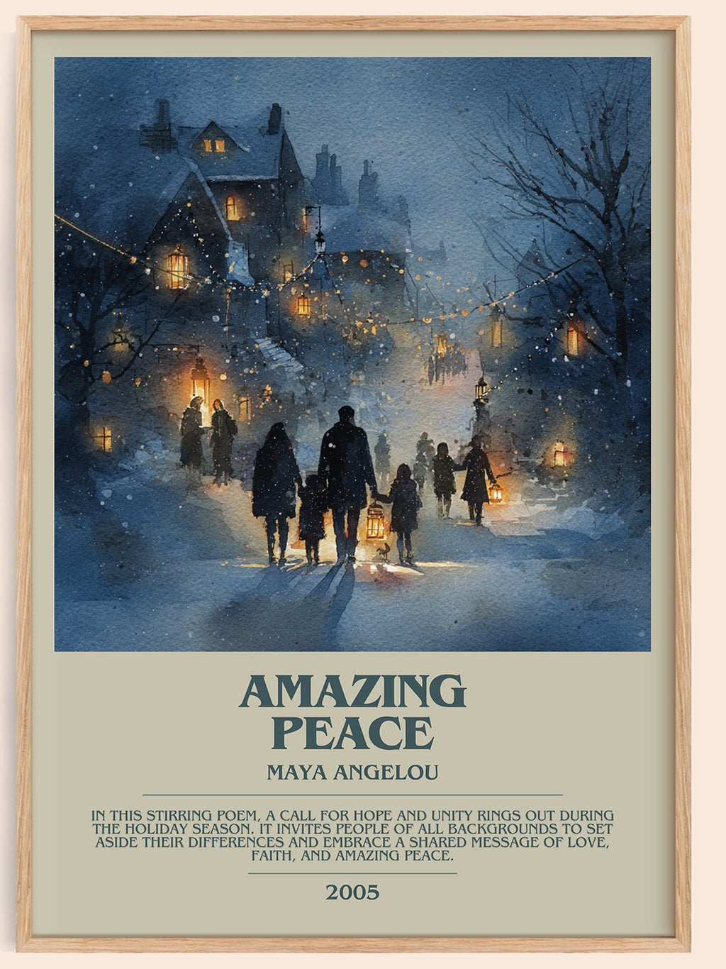 Amazing Peace bookish book poster by Maya Angelou – framed literary art print