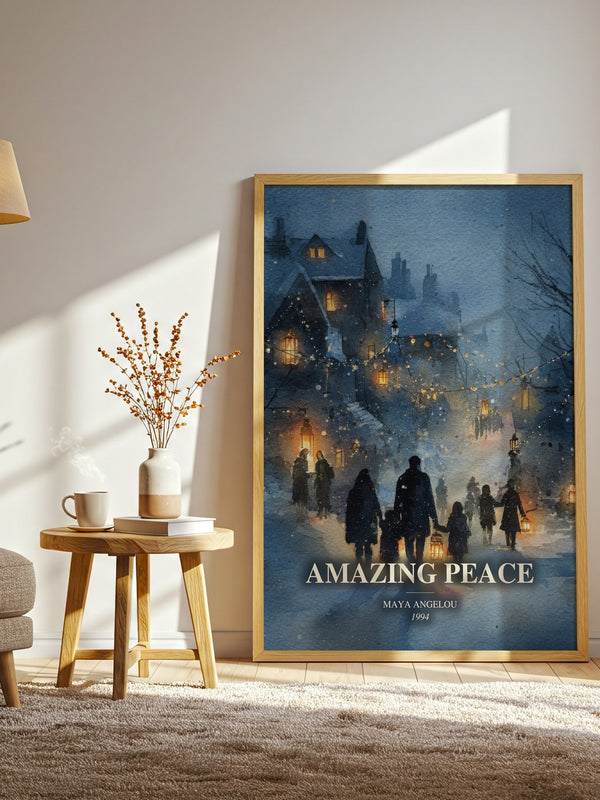 Amazing Peace watercolour print in frame leaning in hallway – poetry wall art