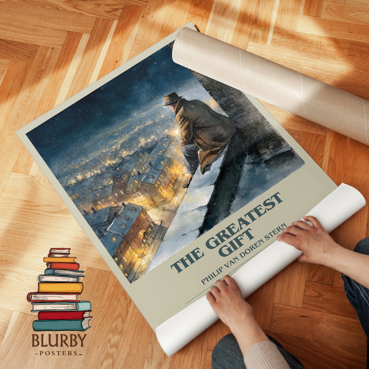 The Greatest Gift bookish print on bookshelf – Philip Van Doren Stern fan gift