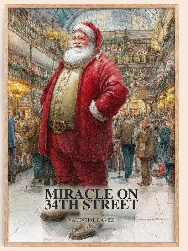 Miracle On 34Th Street watercolour book poster by Valentine Davies – framed literary art print