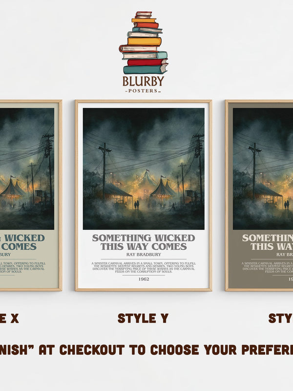 Something Wicked this Way Comes bookish print in frame leaning in hallway – horror wall art