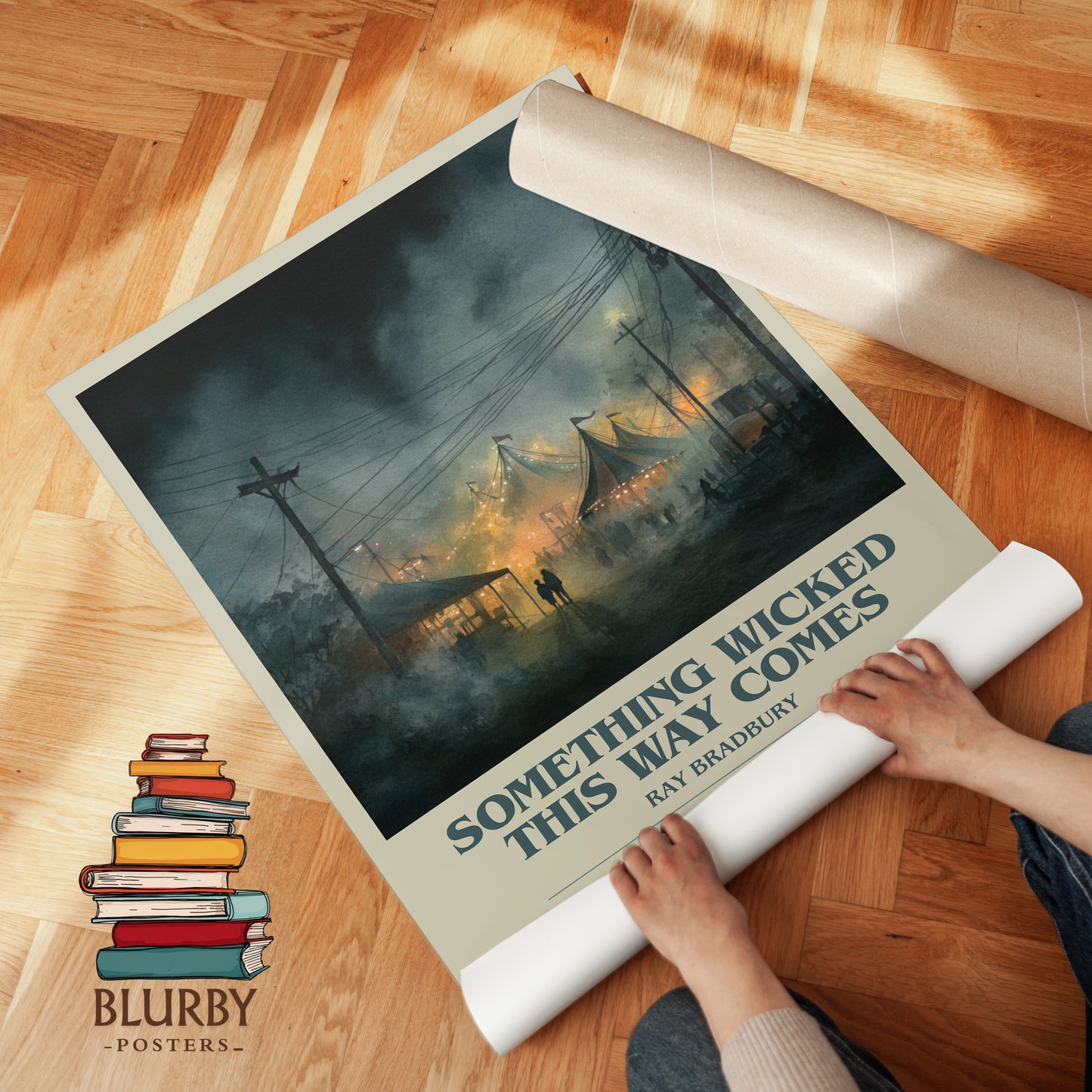 Something Wicked this Way Comes bookish print on bookshelf – Ray Bradbury fan gift