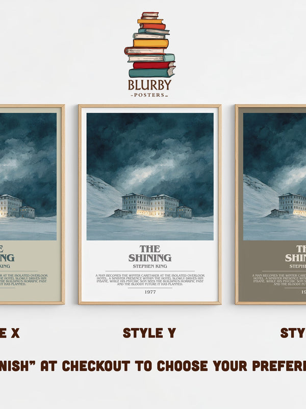 The Shining bookish print in frame leaning in hallway – horror wall art