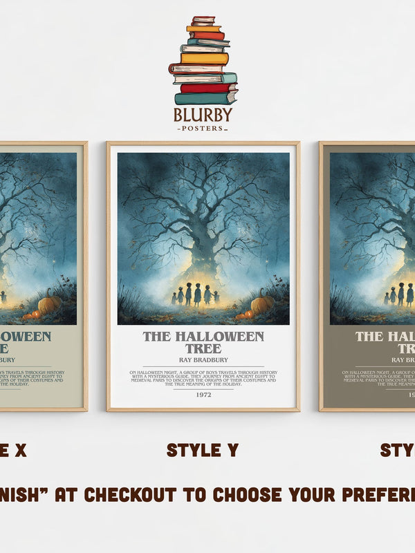 The Halloween Tree bookish print in frame leaning in hallway – childrens wall art
