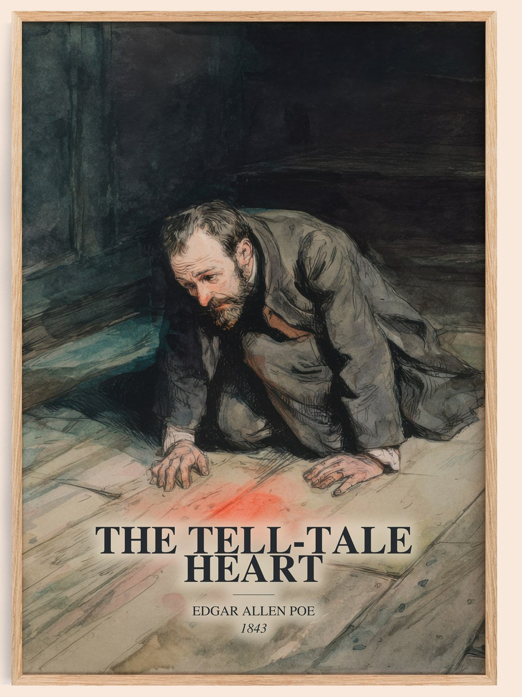 The Tell-Tale Heart watercolour book poster by Edgar Allen Poe – framed literary art print
