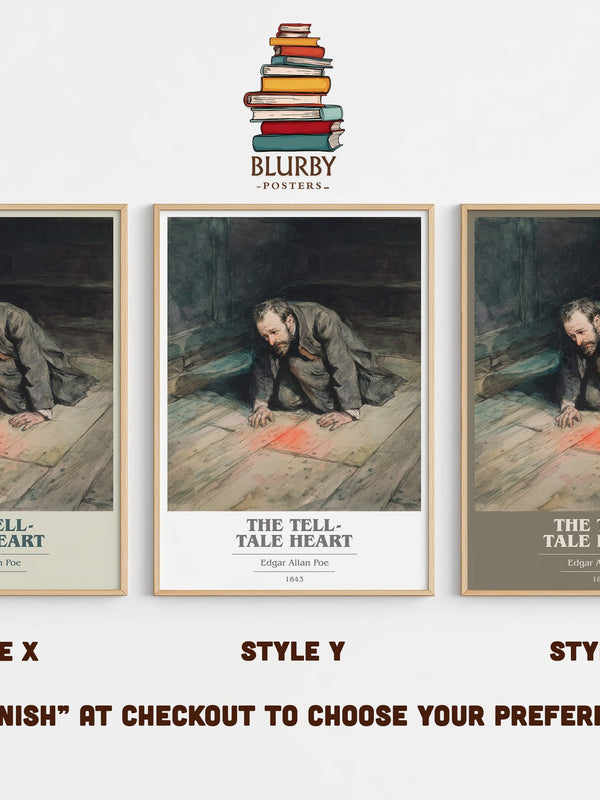 The Tell-Tale Heart book cover print in frame leaning in hallway – gothic wall art