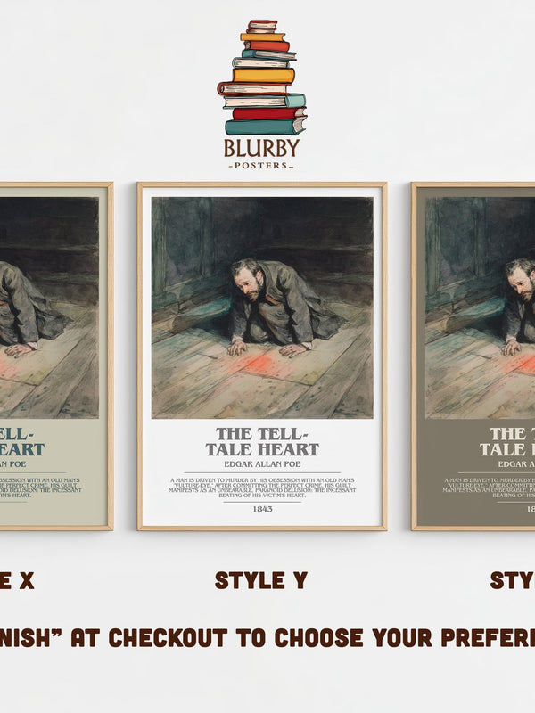 The Tell-Tale Heart bookish print in frame leaning in hallway – historical fiction wall art