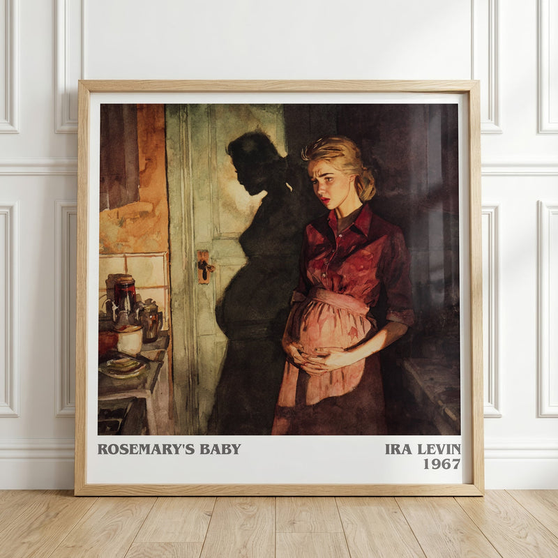 Rosemary's Baby literary print in frame leaning in hallway – horror wall art