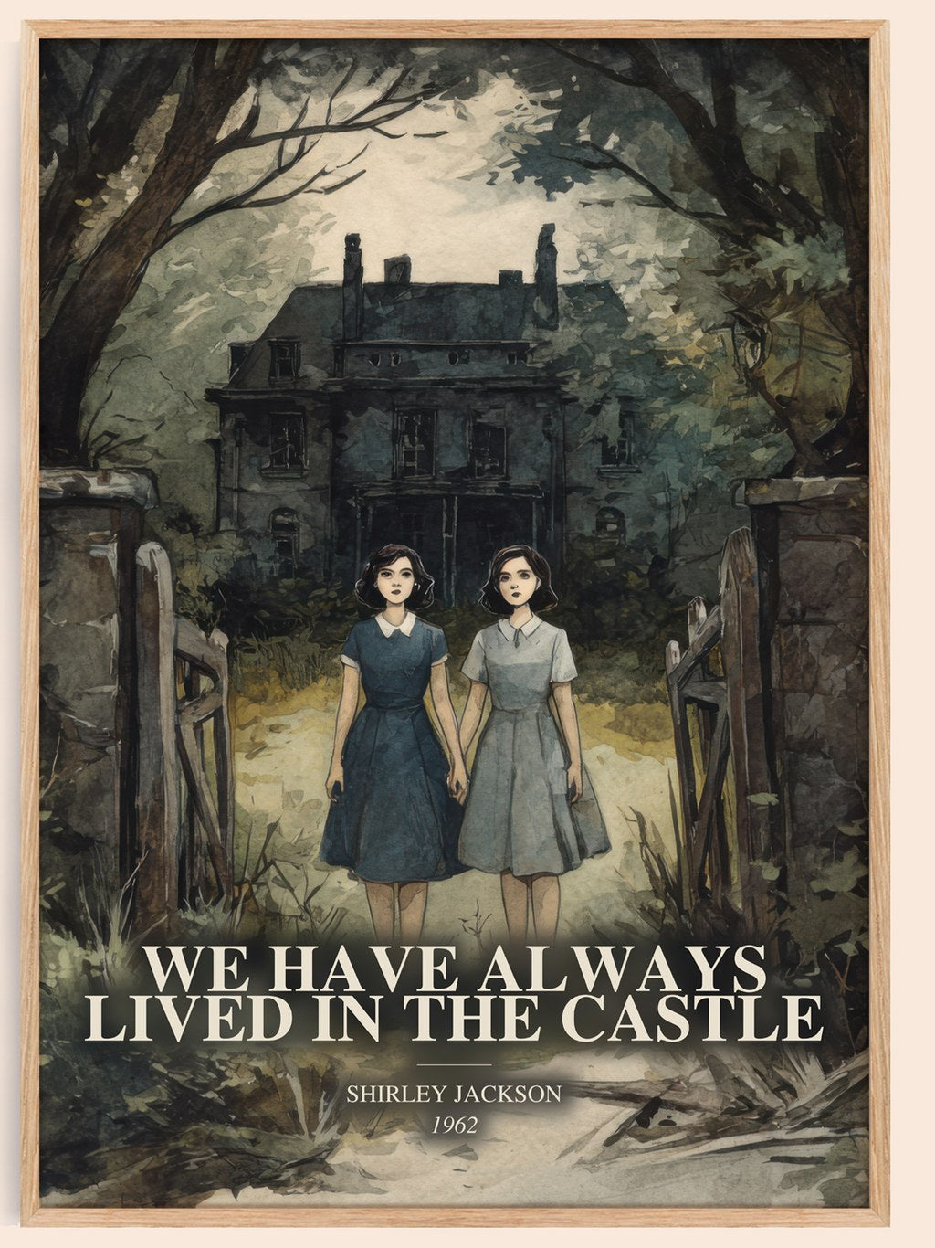 We Have Always Lived In The Castle watercolour book poster by Shirley Jackson – framed literary art print