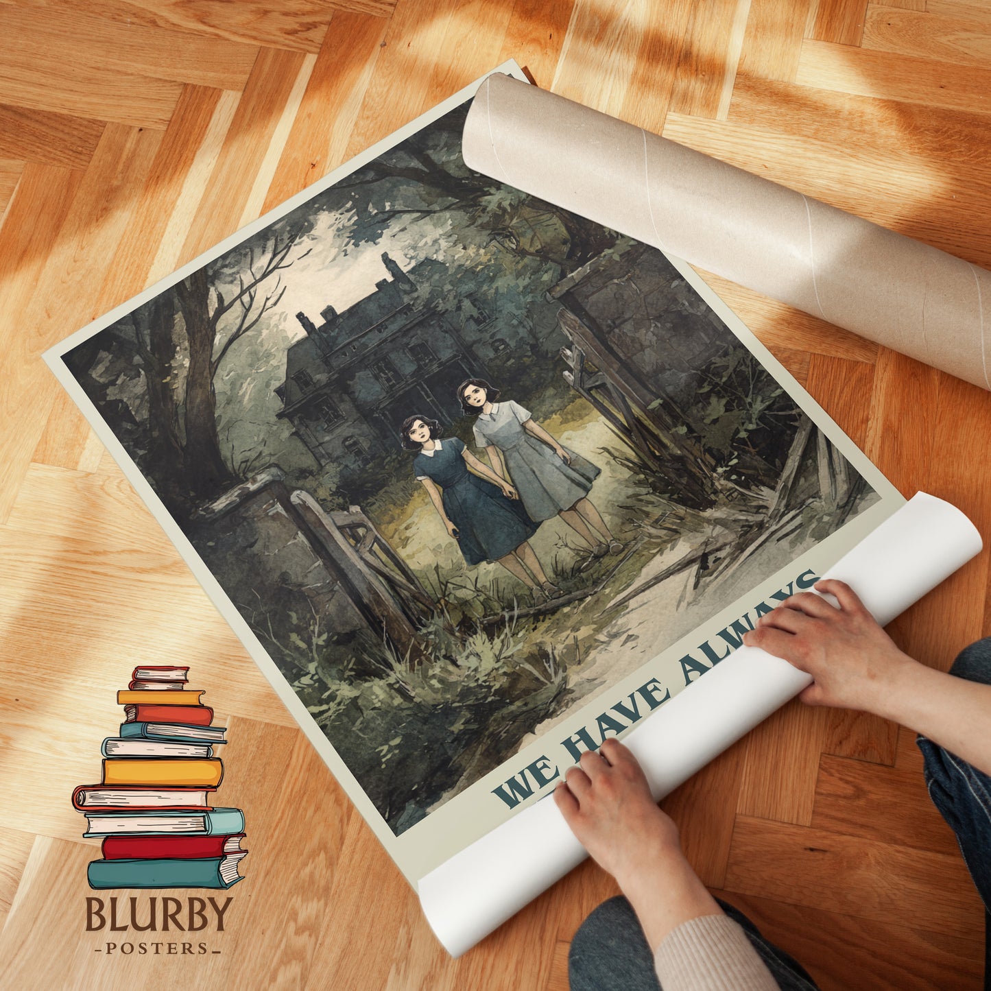 We Have Always Lived in the Castle book cover print on bookshelf – Shirley Jackson fan gift