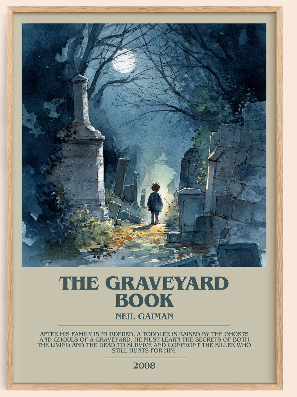 The Graveyard Book bookish book poster by Neil Gaiman – framed literary art print