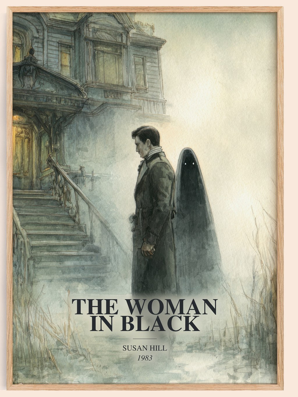 The Woman In Black watercolour book poster by Susan Hill – framed literary art print