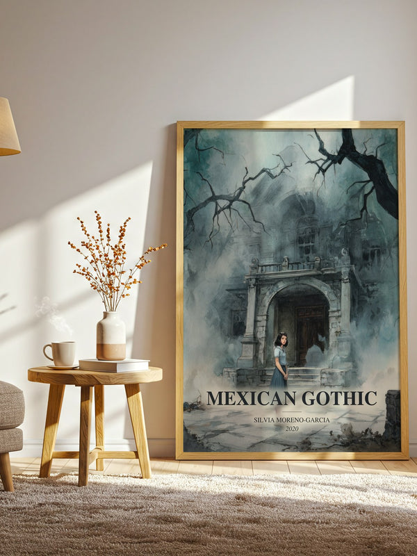 Mexican Gothic watercolour print in frame leaning in hallway – gothic wall art