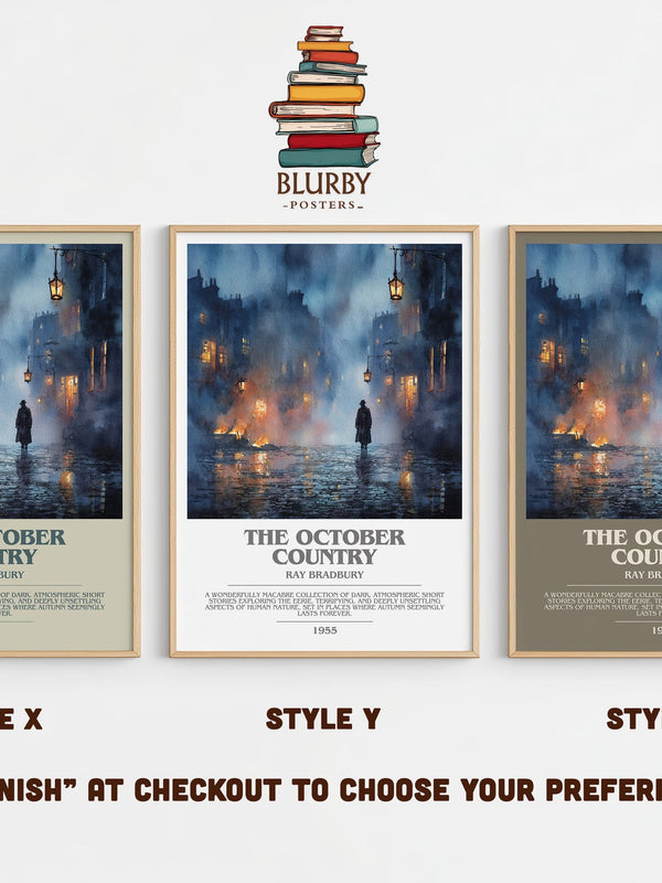 The October Country bookish print in frame leaning in hallway – horror wall art