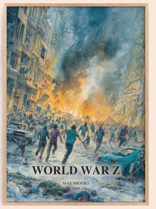 World War Z watercolour book poster by Max Brooks – framed literary art print