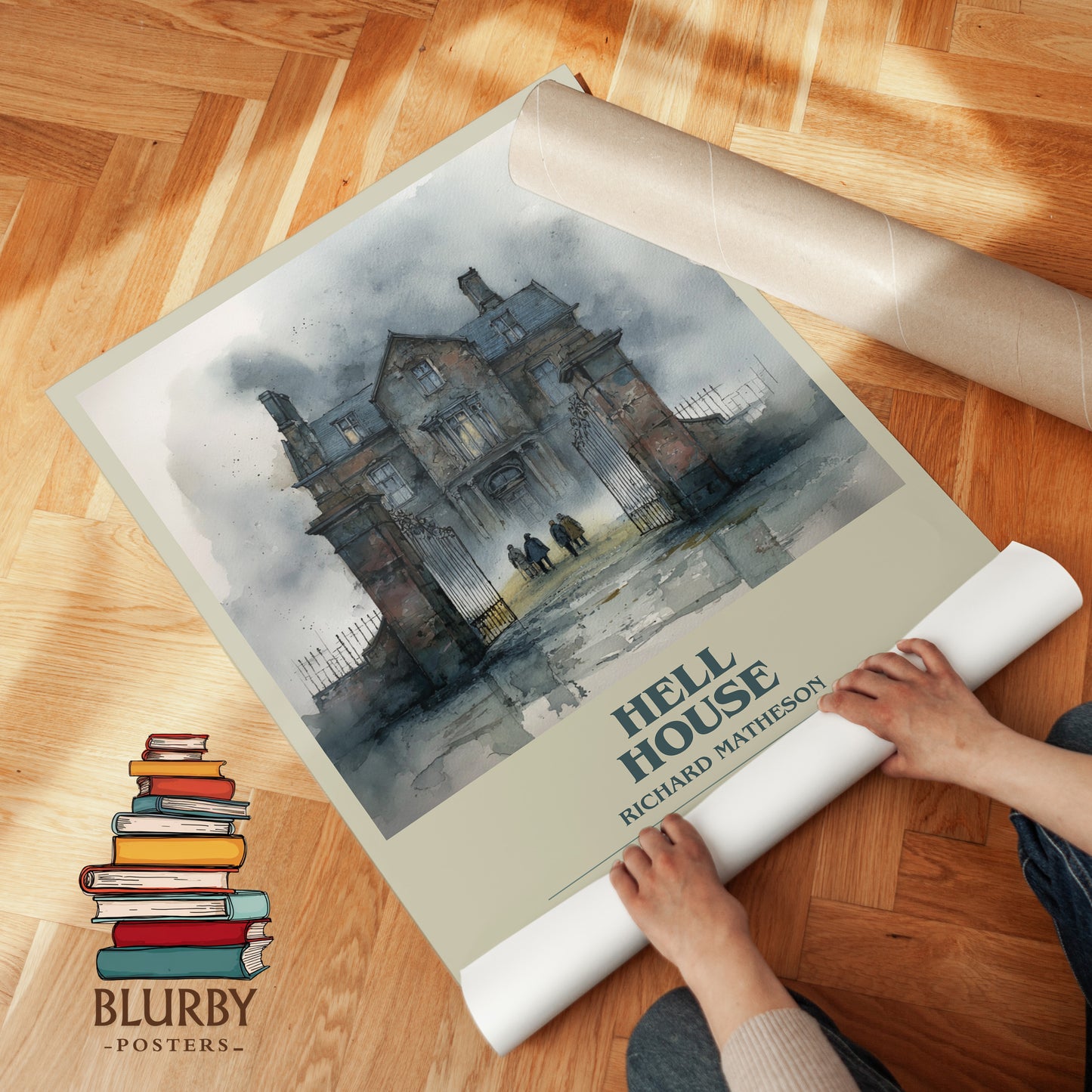 Hell House bookish print on bookshelf – Richard Matheson fan gift