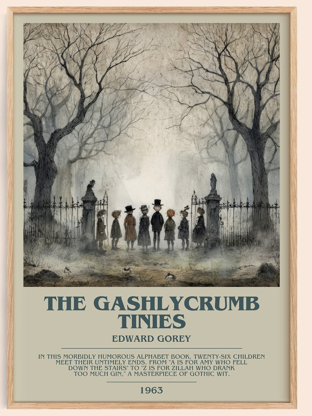 The Gashlycrumb Tinies bookish book poster by Edward Gorey – framed literary art print