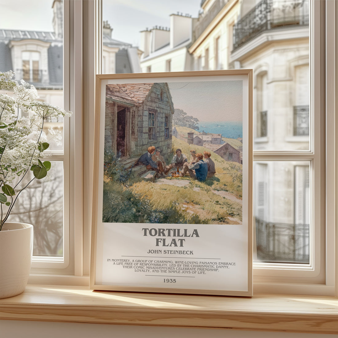 Tortilla Flat Bookish Wall Art by John Steinbeck – framed print by a bright window