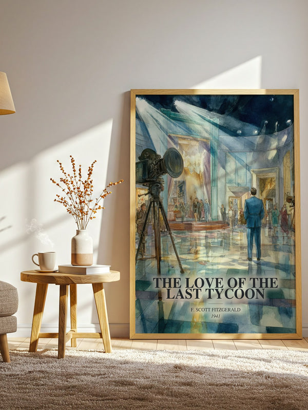 The Love Of The Last Tycoon watercolour print in frame leaning in hallway – literary fiction wall art