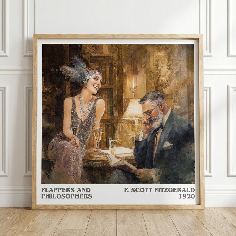 Flappers And Philosophers literary print in frame leaning in hallway – classic literature wall art