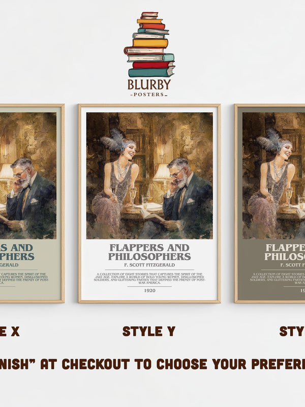 Flappers And Philosophers bookish print in frame leaning in hallway – classic literature wall art