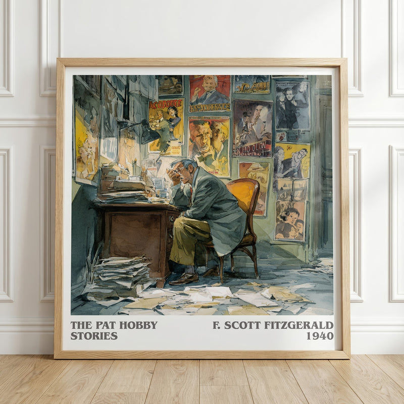 The Pat Hobby Stories literary print in frame leaning in hallway – literary fiction wall art