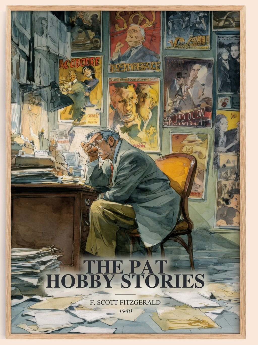 The Pat Hobby Stories watercolour book poster by F. Scott Fitzgerald – framed literary art print