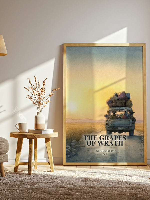 The Grapes Of Wrath watercolour print in frame leaning in hallway – classic literature wall art