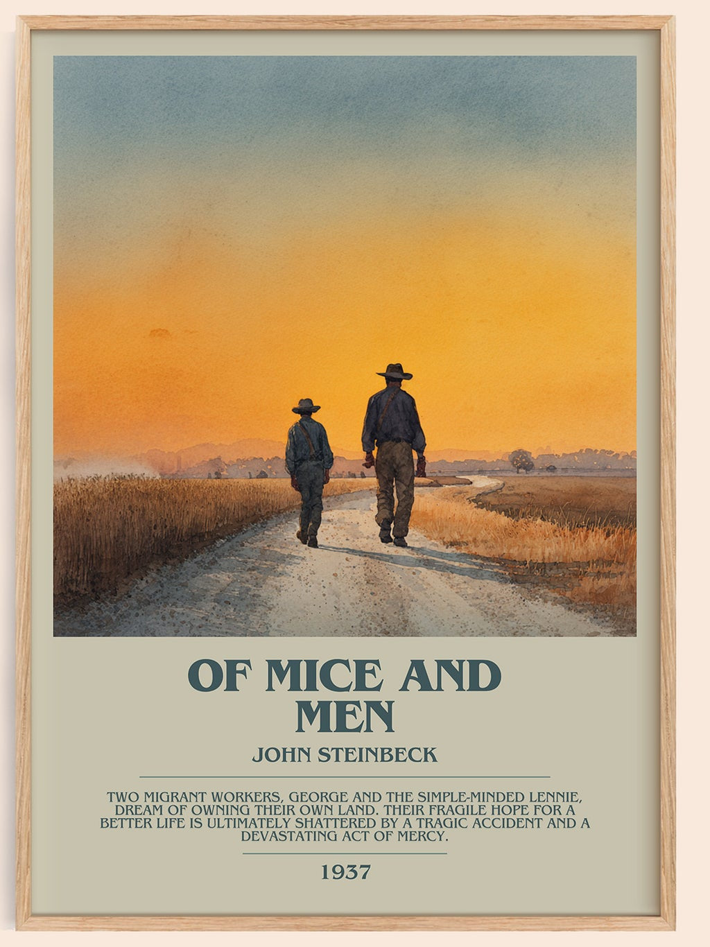 Of Mice and Men bookish book poster by John Steinbeck – framed literary art print